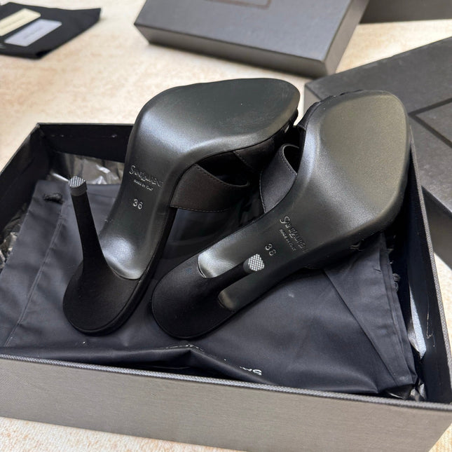 YSL 26S HEELED SANDALS 105 MM IN BLACK SATIN