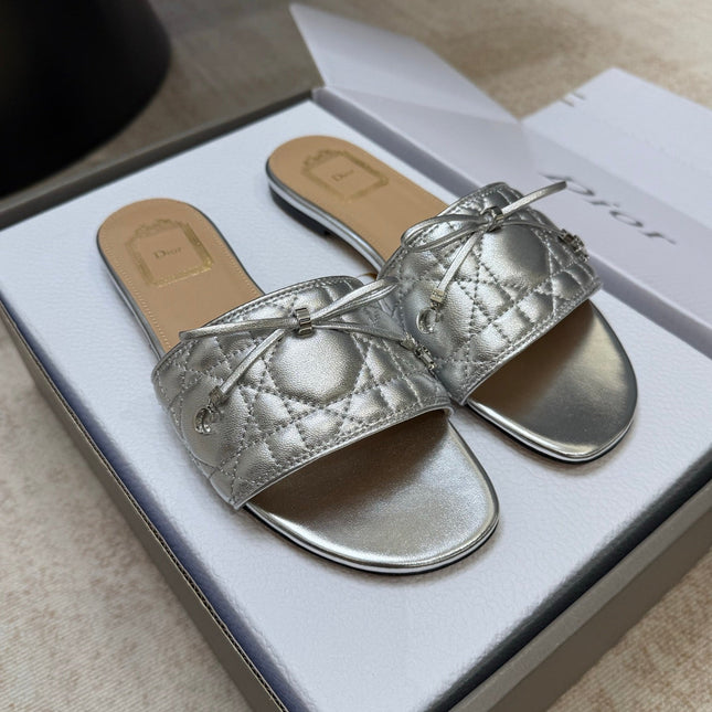 DIOR 26S DWAY CANNAGE SLIDE IN SILVER LAMBSKIN
