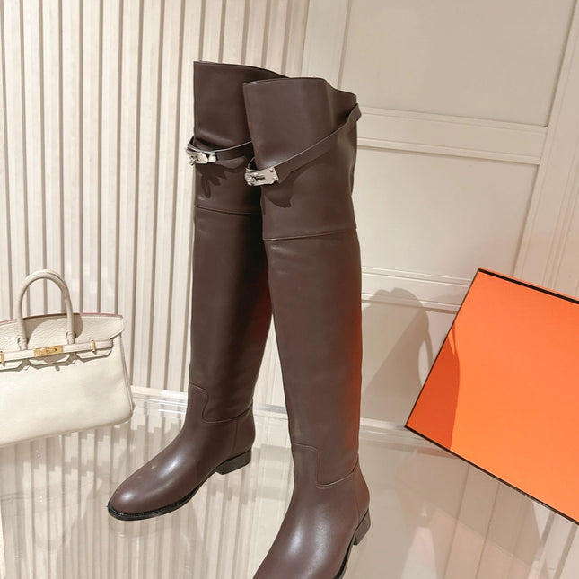 HM 26S OVER THE KNEE BOOTS IN DARK BROWN CALFSKIN