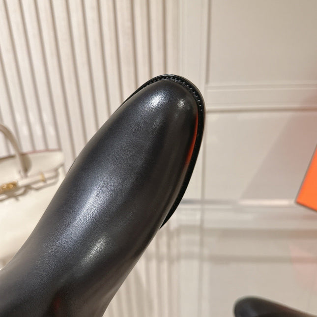 HM 26S TALL FLAT BOOTS IN BLACK CALFSKIN