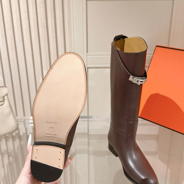 HM 26S TALL FLAT BOOTS IN DARK BROWN CALFSKIN