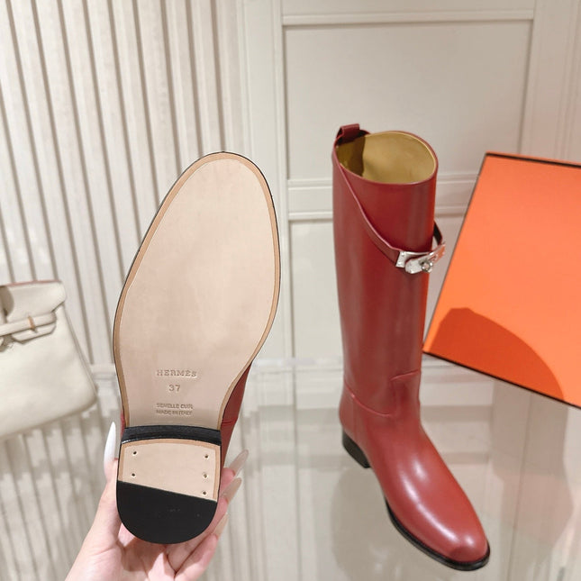 HM 26S TALL FLAT BOOTS IN DARK RED CALFSKIN