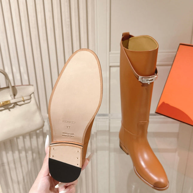 HM 26S TALL FLAT BOOTS IN COGNAC BROWN CALFSKIN