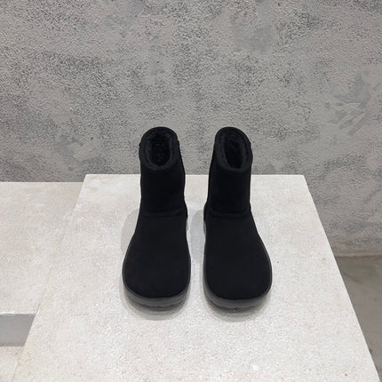SNAP ANKLE BOOT IN BLACK SUEDE AND SHEARLING LINING