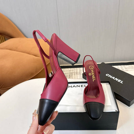 CC SLINGBACK IN BURGUNDY RED MIX BLACK CALFSKIN