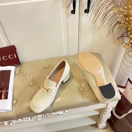 GUCCI 26S HORSEBIT LOAFERS 55 MM IN CREAM WHITE GLOSSY CALFSKIN