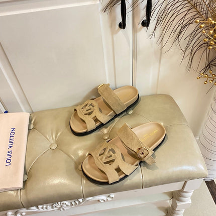 LV 26S ISOLA COMFORT MULES IN DARK BEIGE SUEDE