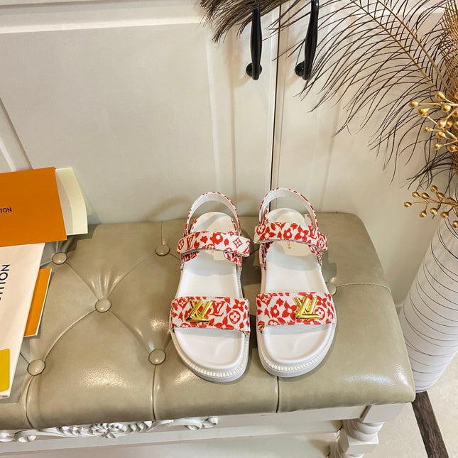 LV 26S SANDALS IN WHITE AND ORANGE CANVAS