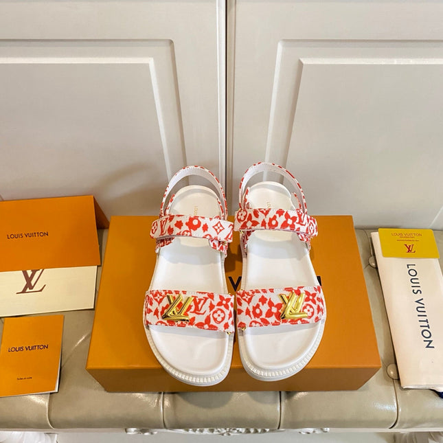 LV 26S SANDALS IN WHITE AND ORANGE CANVAS
