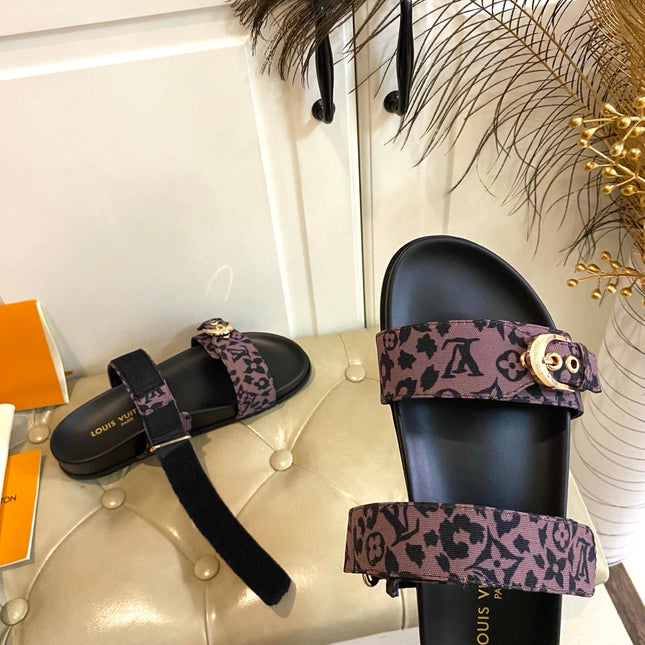 LV 26S DOUBLE-STRAP PILLOW MULES IN DARK PURPLE CANVAS
