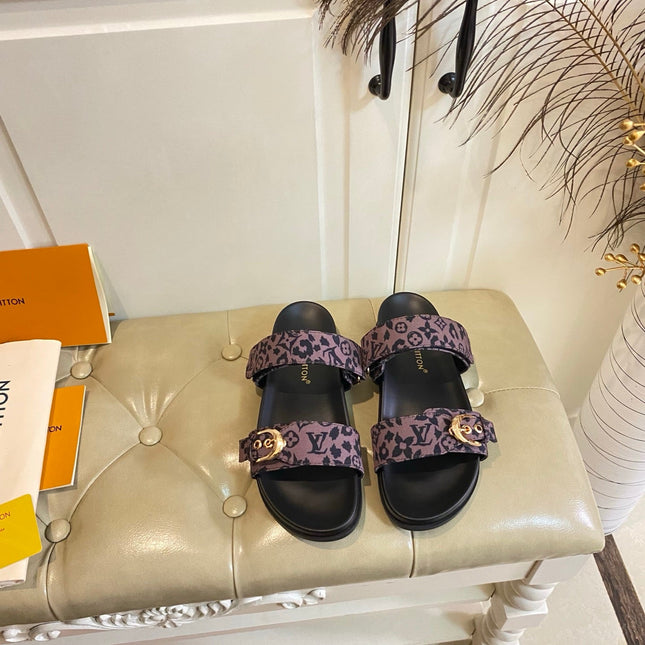 LV 26S DOUBLE-STRAP PILLOW MULES IN DARK PURPLE CANVAS
