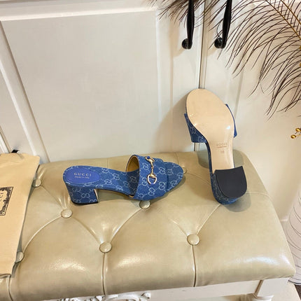 GUCCI 26S HIGH-HEELED SANDALS 65 MM IN BLUE DENIM