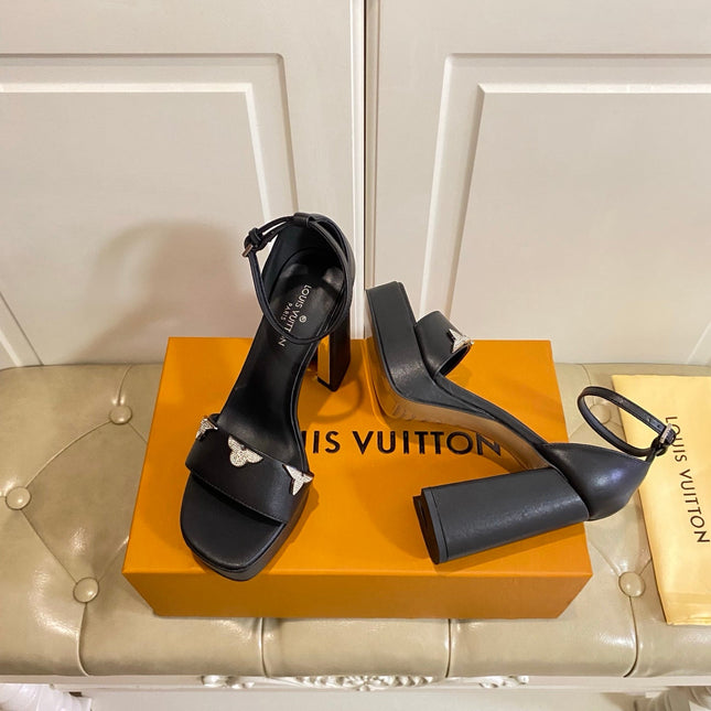 LV 26S HIGH-HEELED SANDALS 110 MM IN BLACK CALFSKIN