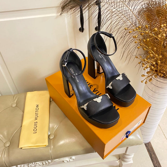 LV 26S HIGH-HEELED SANDALS 110 MM IN BLACK CALFSKIN