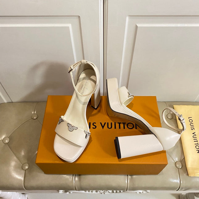 LV 26S HIGH-HEELED SANDALS 110 MM IN BEIGE CALFSKIN