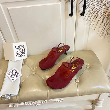 LOEWE 26S SLINGBACK MULES 45MM IN BURGUNDY RED MESH