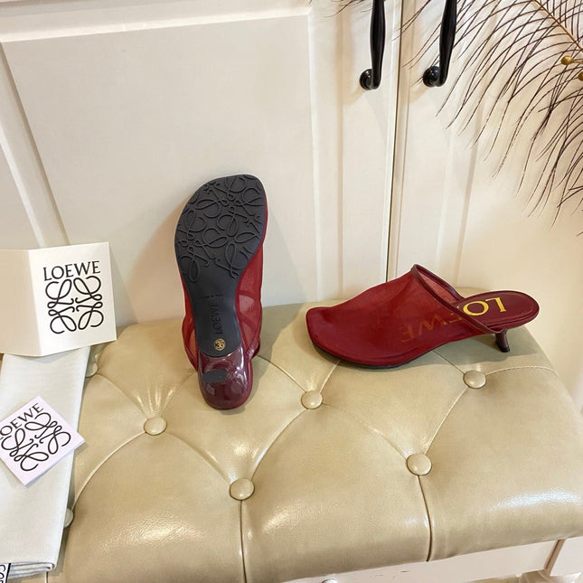 LOEWE 26S SLINGBACK MULES 45MM IN BURGUNDY RED MESH