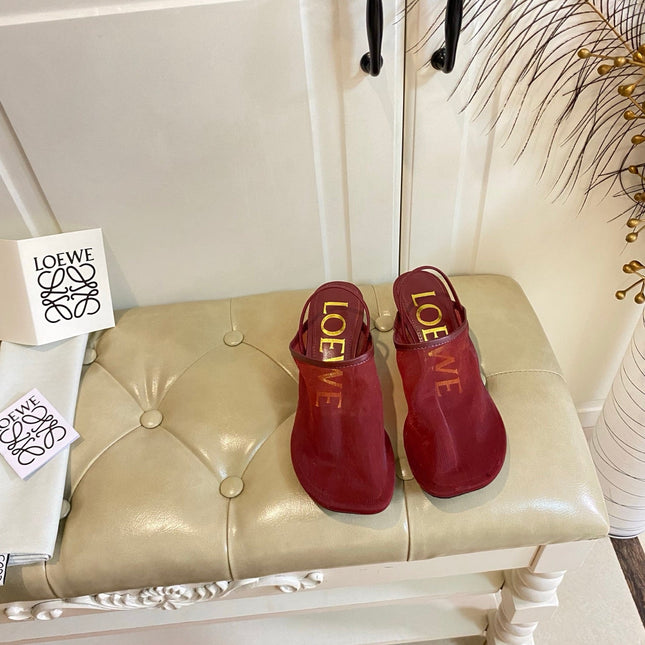LOEWE 26S SLINGBACK MULES 45MM IN BURGUNDY RED MESH