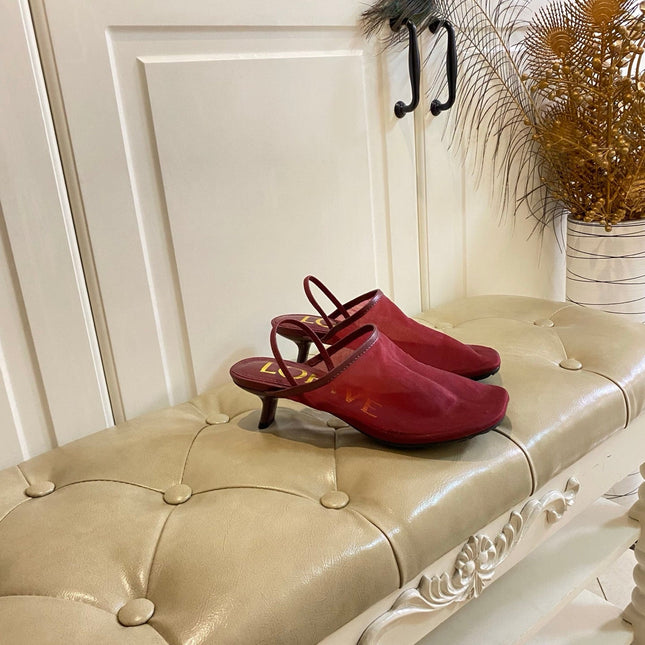 LOEWE 26S SLINGBACK MULES 45MM IN BURGUNDY RED MESH