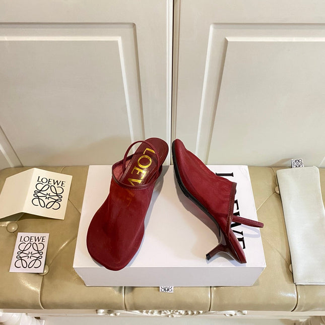 LOEWE 26S SLINGBACK MULES 45MM IN BURGUNDY RED MESH