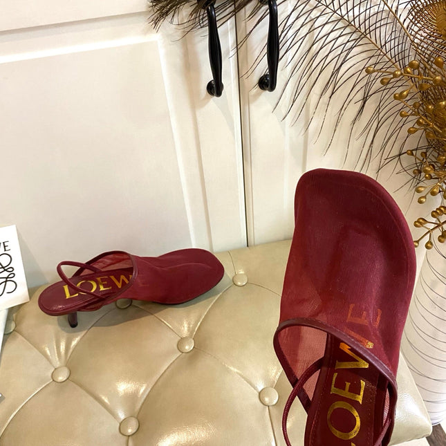 LOEWE 26S SLINGBACK MULES 45MM IN BURGUNDY RED MESH