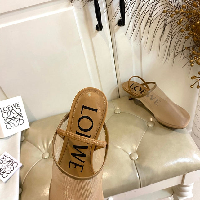 LOEWE 26S SLINGBACK MULES 45MM IN BROWN MESH