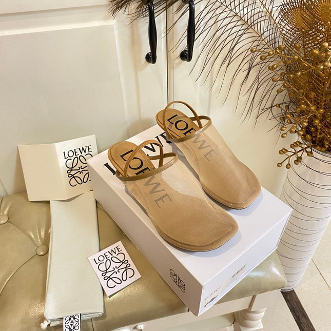 LOEWE 26S SLINGBACK MULES 45MM IN BROWN MESH