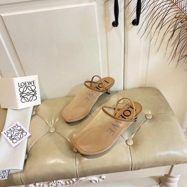 LOEWE 26S SLINGBACK MULES 45MM IN BROWN MESH