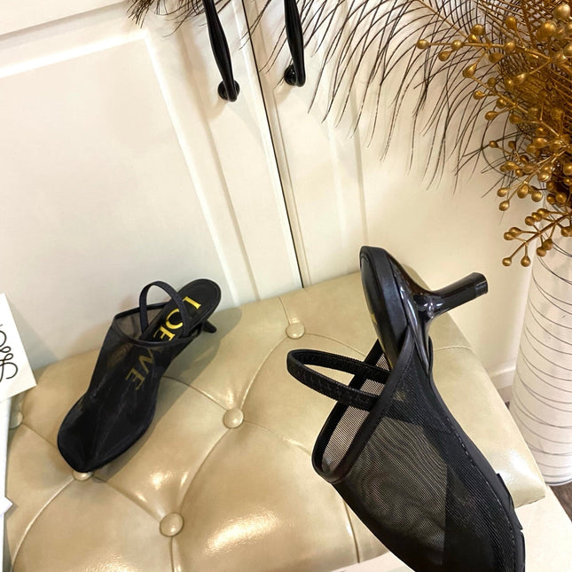 LOEWE 26S SLINGBACK MULES 45MM IN BLACK MESH