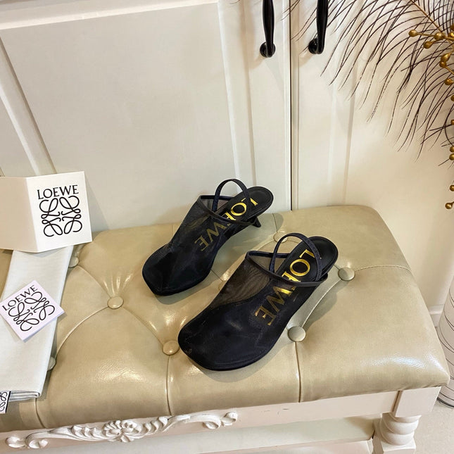 LOEWE 26S SLINGBACK MULES 45MM IN BLACK MESH