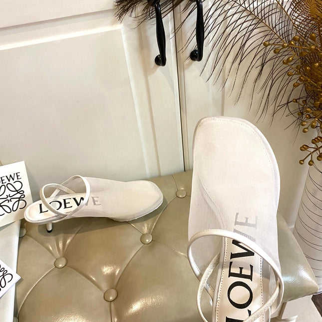 LOEWE 26S SLINGBACK MULES 45MM IN WHITE MESH
