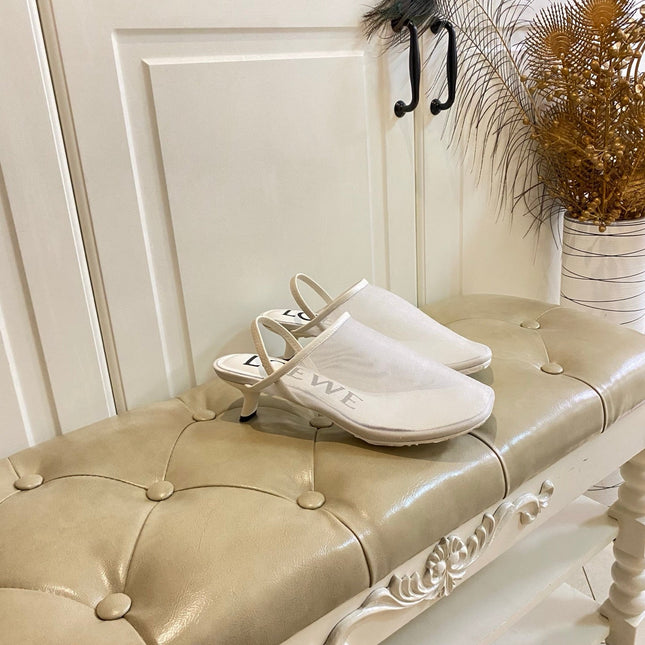 LOEWE 26S SLINGBACK MULES 45MM IN WHITE MESH