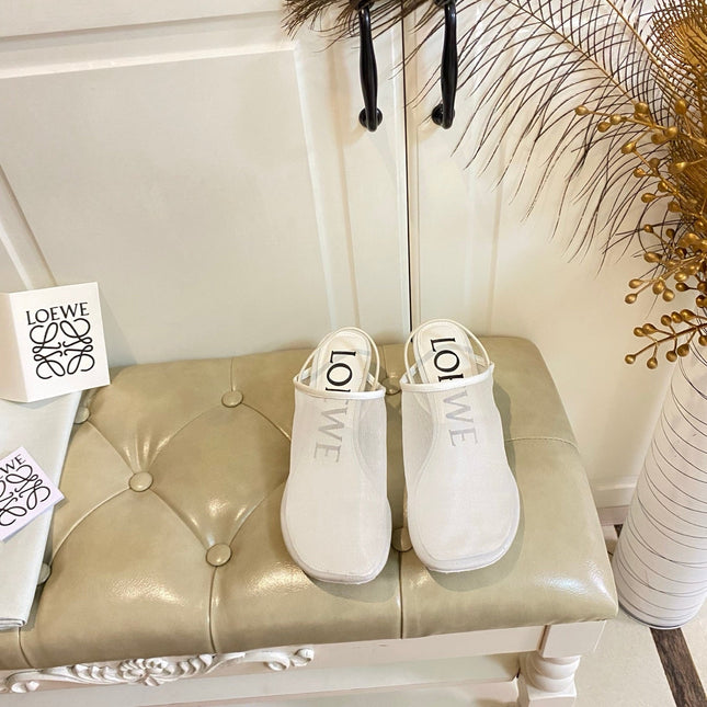 LOEWE 26S SLINGBACK MULES 45MM IN WHITE MESH