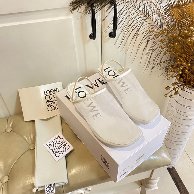 LOEWE 26S SLINGBACK MULES 45MM IN WHITE MESH