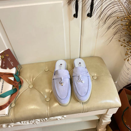 LP 26S LOCK CHARM MULES IN LIGHT PURPLE SUEDE GOLD HARDWARE