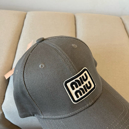 MIUMIU BASEBALL CAP IN DARK GREY KHAKI FABRIC STYLE 1