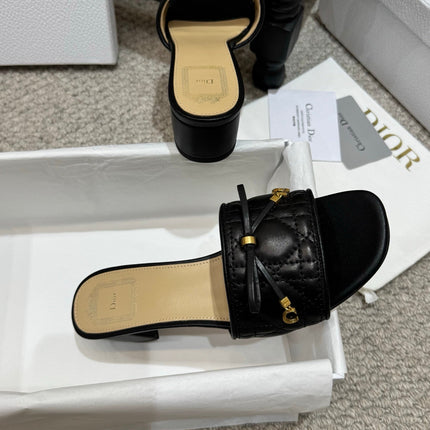 DIOR 26S HEELED MULES 45 MM IN BLACK QUILTED LAMBSKIN GOLD HARDWARE