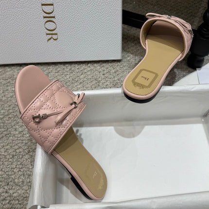 DIOR 26S FLAT MULES IN PINK QUILTED LAMBSKIN SILVER HARDWARE