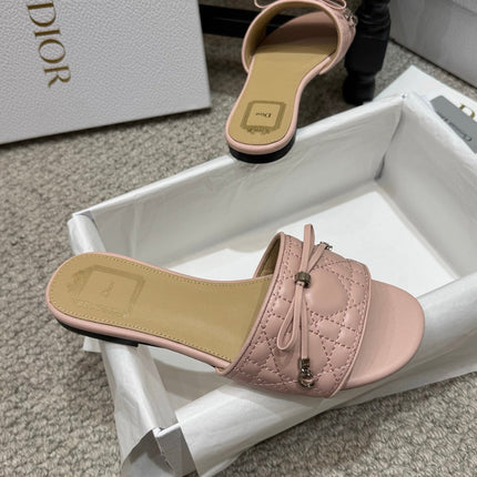 DIOR 26S FLAT MULES IN PINK QUILTED LAMBSKIN SILVER HARDWARE