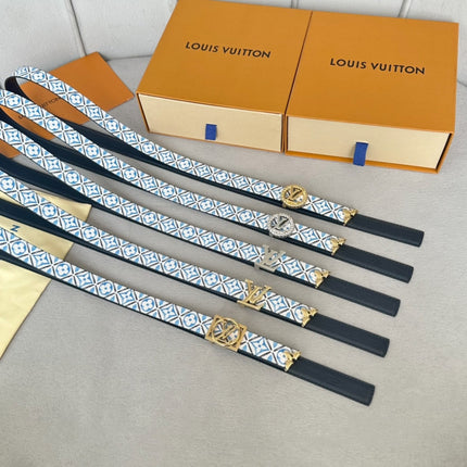 Pretty LV 20mm Reversible Belt Silver Buckle Black White Blue Leather