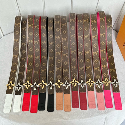 LV Flowergram 30mm Reversible Belt Gold Buckle Red Brown Leather
