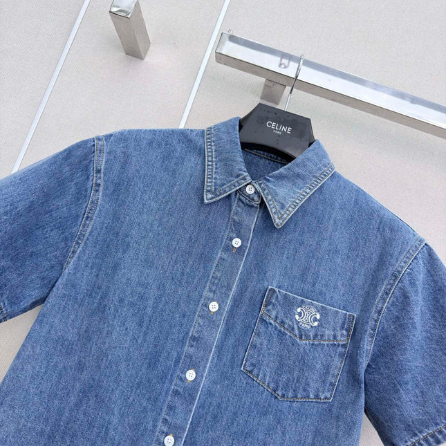 CELINE 26S SHORT SLEEVE DENIM SHIRT 321