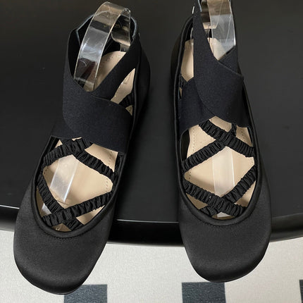 DIOR STRETCH BALLET FLATS 25S IN BLACK FABRIC WITH CROSSED STRAPS