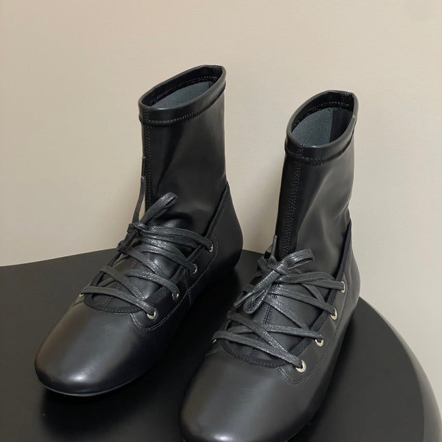 ALO 25S PALOMA WOOL FLAT ANKLE BOOTS IN BLACK LAMBSKIN