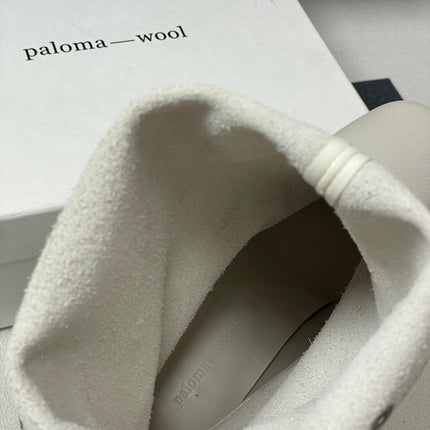 ALO 25S PALOMA WOOL TIERED BOOTS IN CREAM WHITE LAMBSKIN WITH STUD