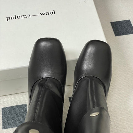ALO 25S PALOMA WOOL TIERED BOOTS IN BLACK LAMBSKIN WITH STUD