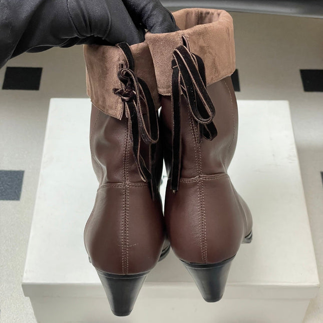 ALO 25S FOLD-OVER ANKLE BOOTS 50 MM IN DARK BROWN LAMBSKIN