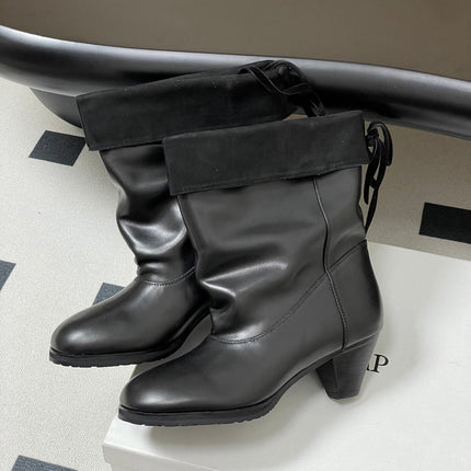 ALO 25S FOLD-OVER ANKLE BOOTS 50 MM IN BLACK LAMBSKIN