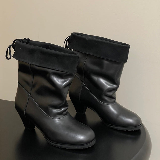 ALO 25S FOLD-OVER ANKLE BOOTS 50 MM IN BLACK LAMBSKIN