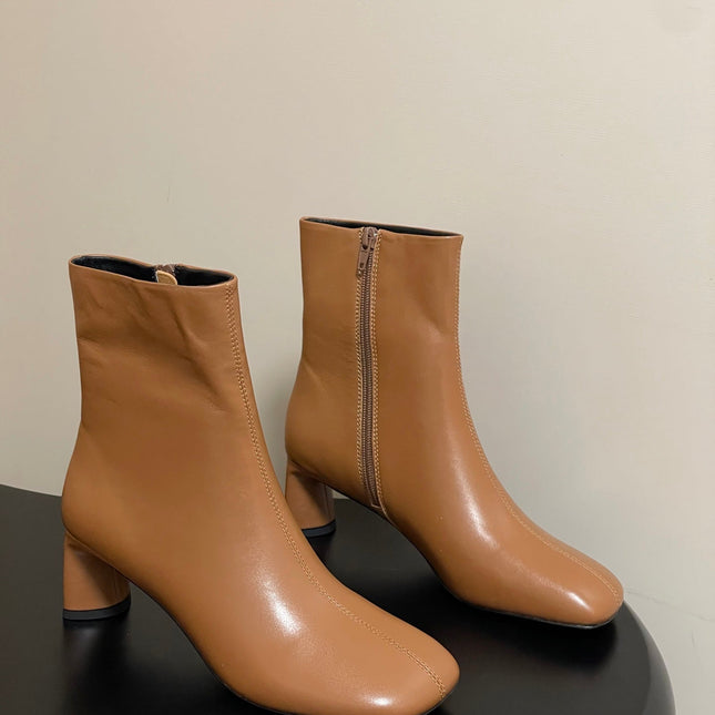 BALENCIAGA 25S ANKLE BOOTS 65 MM IN LIGHT BROWN COW LEATHER